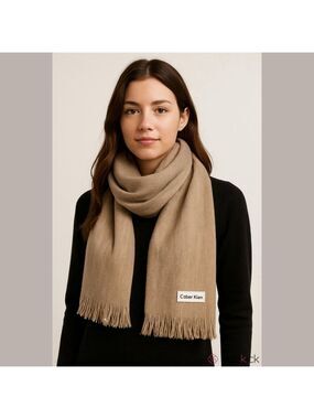Calvin Klein Beige Fringed Scarf One Size
